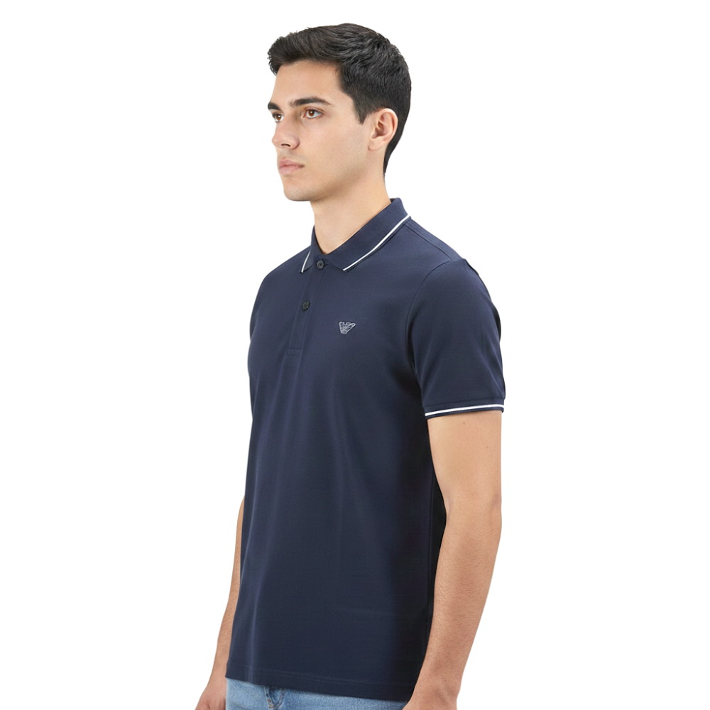 Giorgio Armani Embroidered logo Dark Blue Polo T-shirt-1