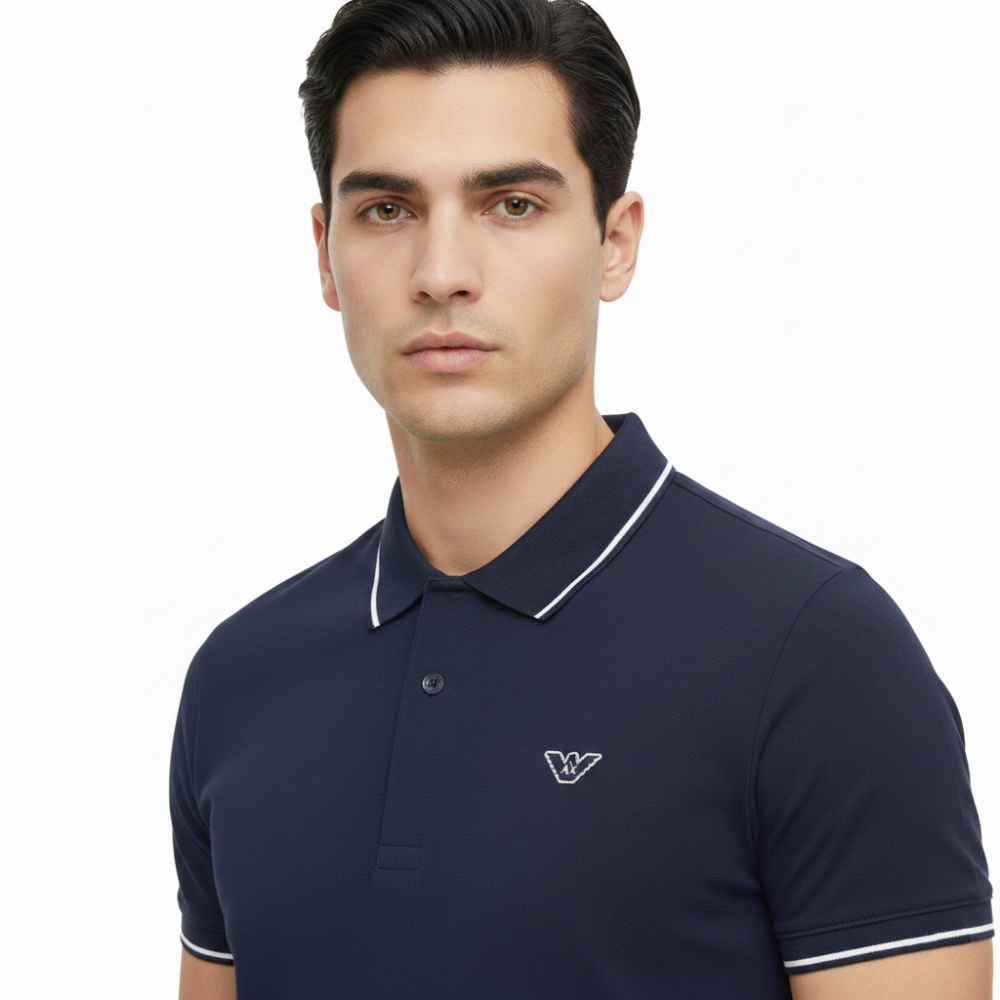 Giorgio Armani Embroidered logo Dark Blue Polo T-shirt-3