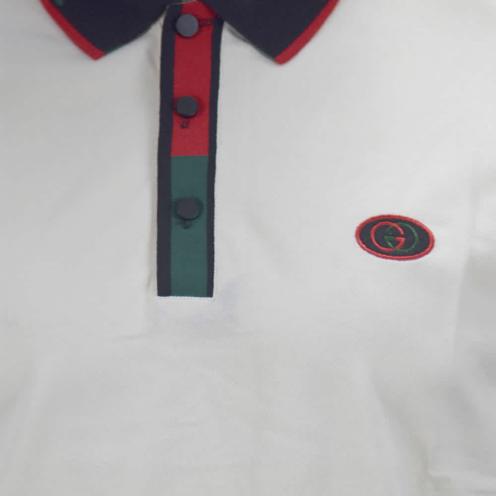 Gucci Embroidered logo White Cotton Polo T-shirt-thumb-4