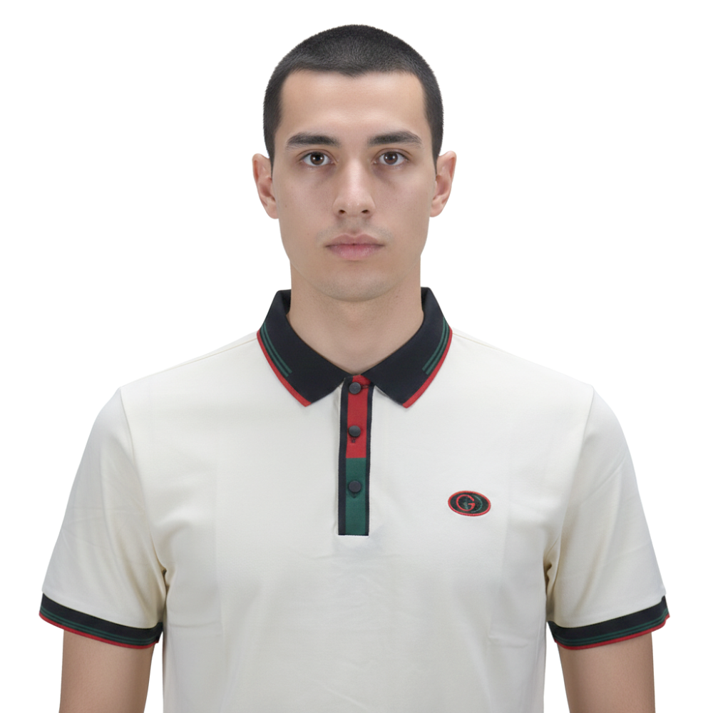 Gucci Embroidered logo White Cotton Polo T-shirt-thumb-3