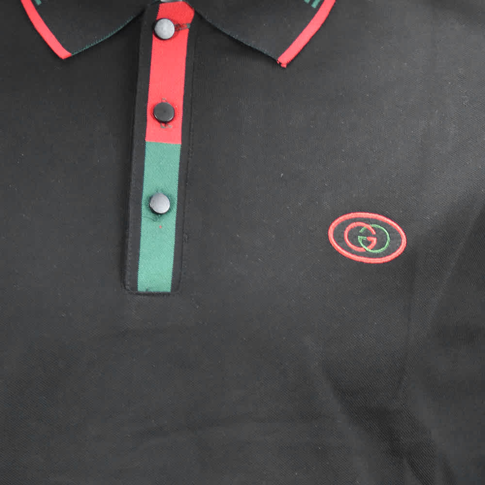 Gucci Embroidered logo Black Cotton Polo T-shirt-thumb-4