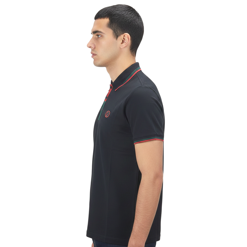 Gucci Embroidered logo Black Cotton Polo T-shirt-thumb-1