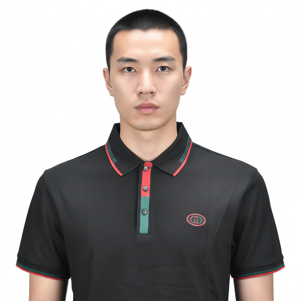 Gucci Embroidered logo Black Cotton Polo T-shirt-thumb-3