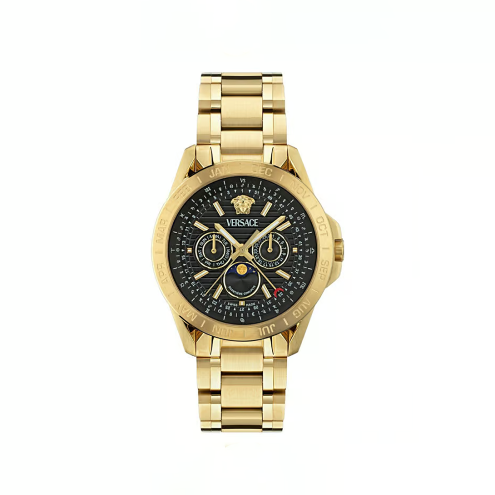 Versace Black Round Dial Analog Multifunction Chrono Moonphase Men Watch - VE0K00425