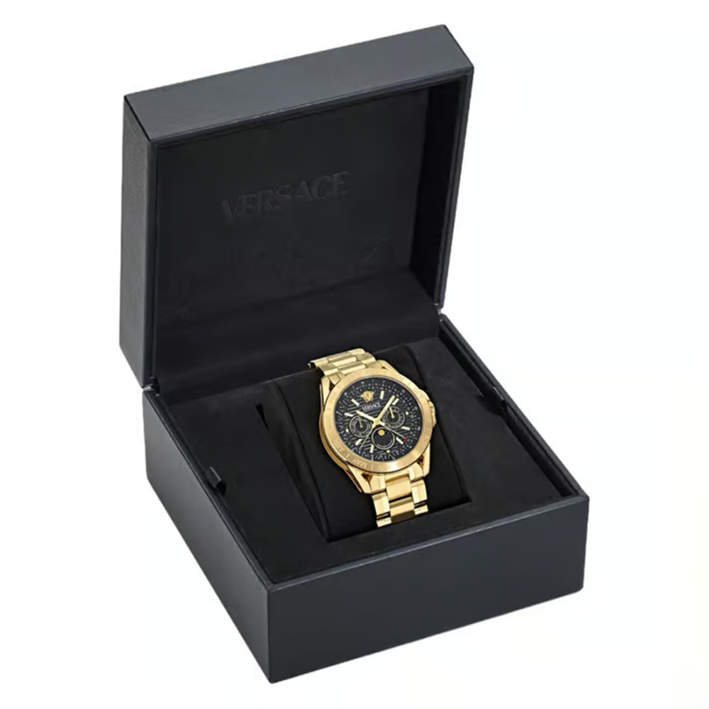 Versace Black Round Dial Analog Multifunction Chrono Moonphase Men Watch - VE0K00425-3