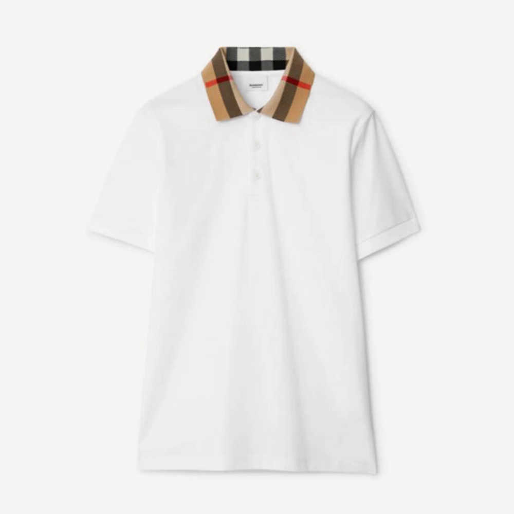 Burberry Check Collar White Polo Tshirt