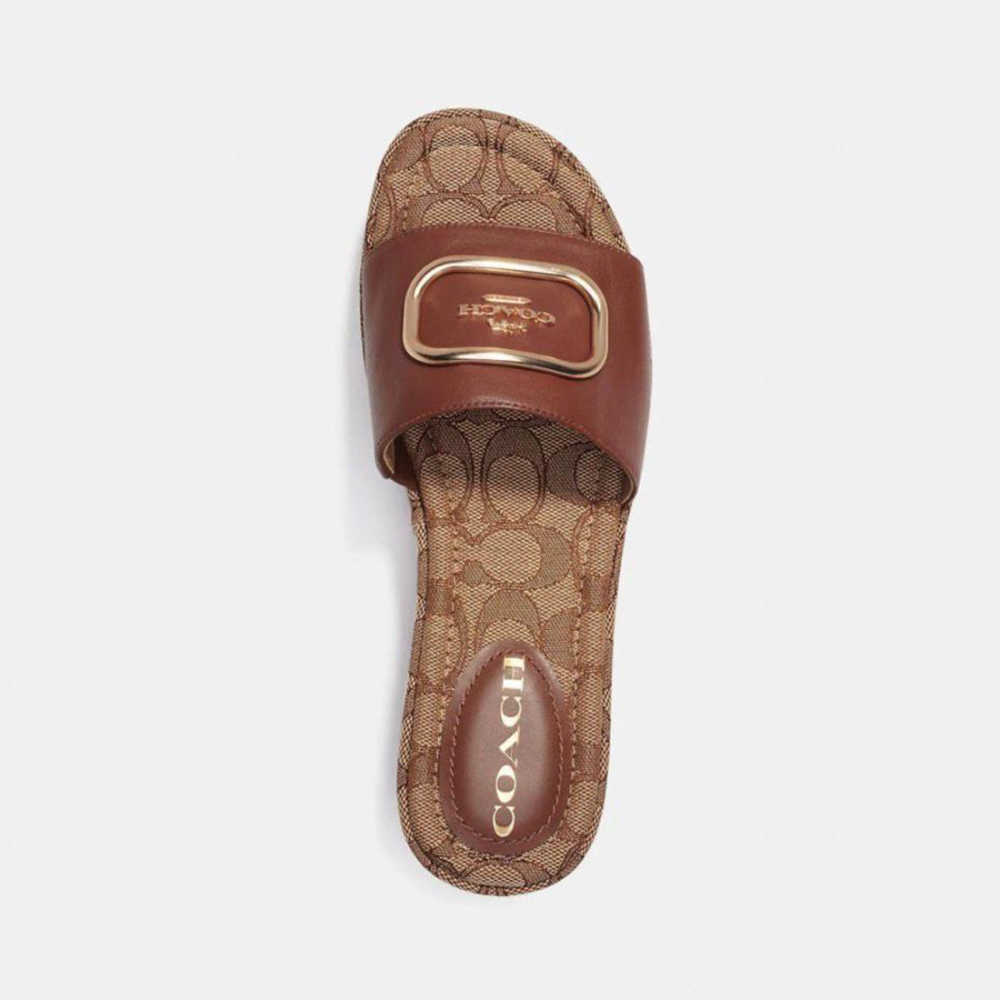 Coach Brown Canvas Print Women's Flat Sandal