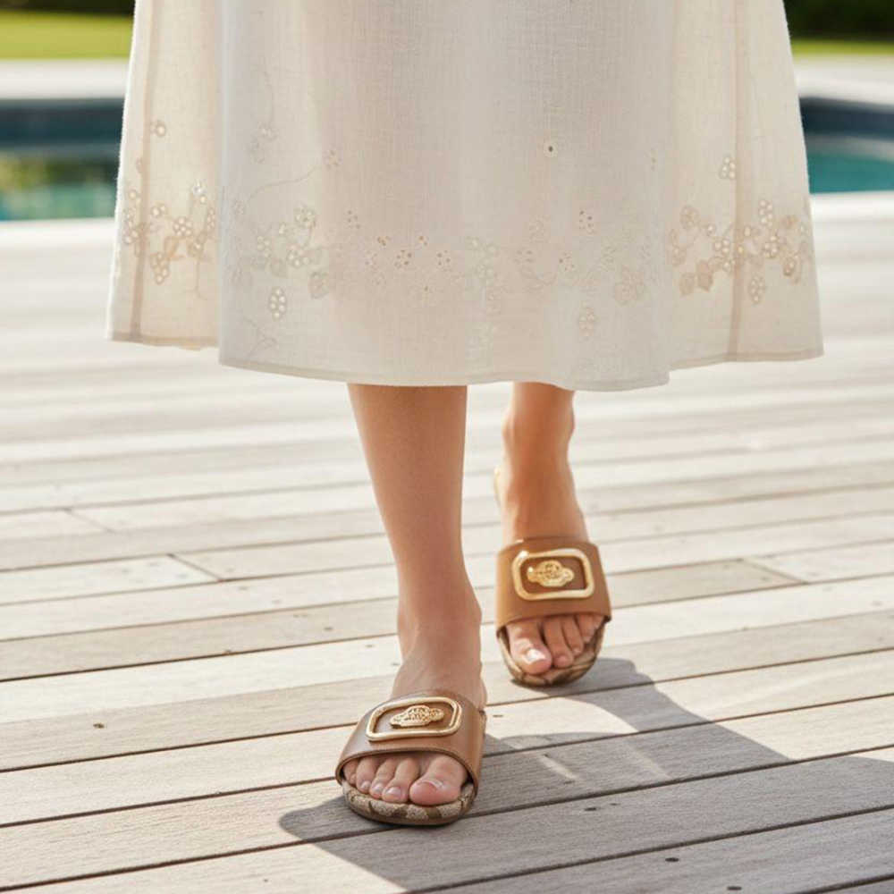 Coach Brown Canvas Print Women's Flat Sandal-thumb-5