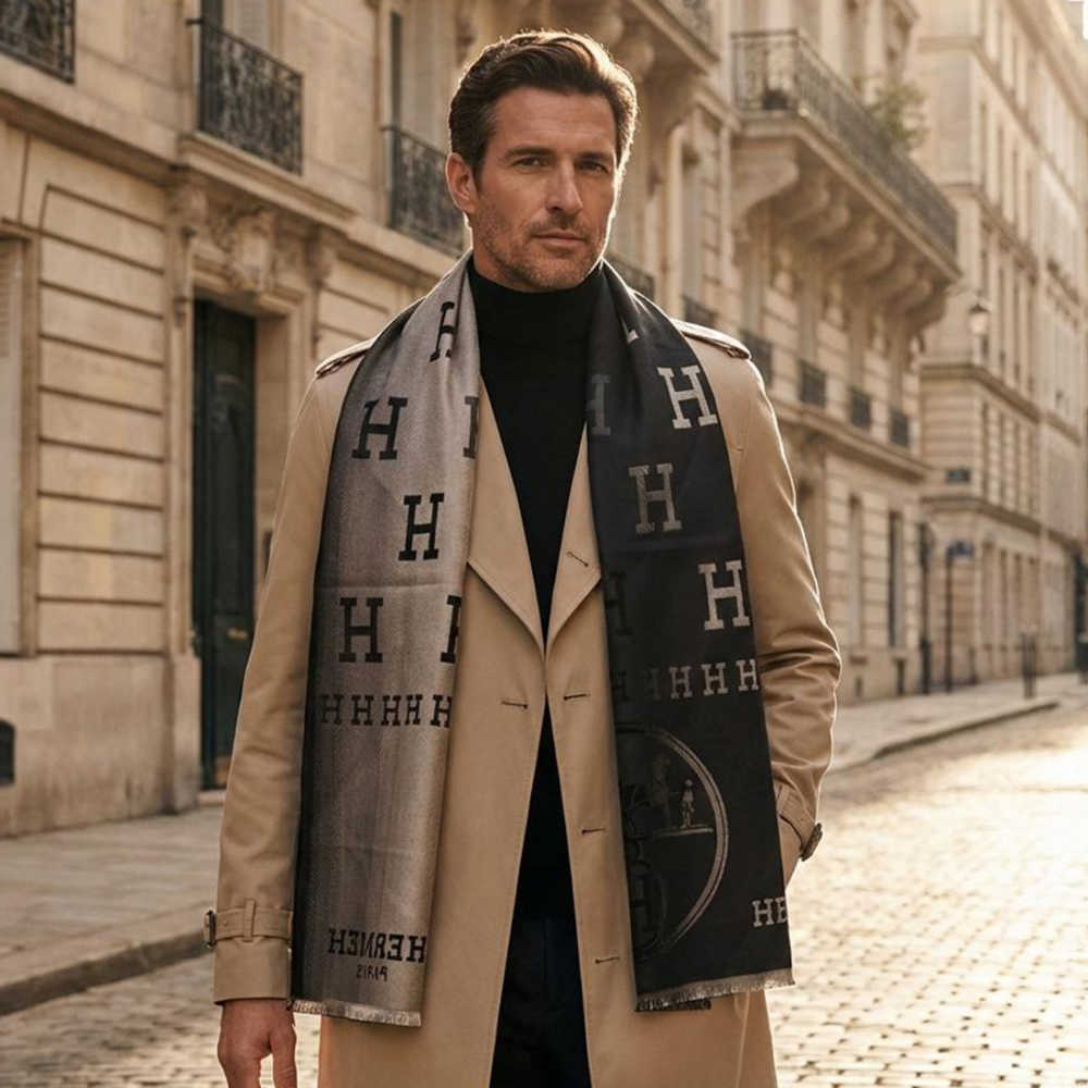 Hermes Black Cashmere Reversible Stole-1