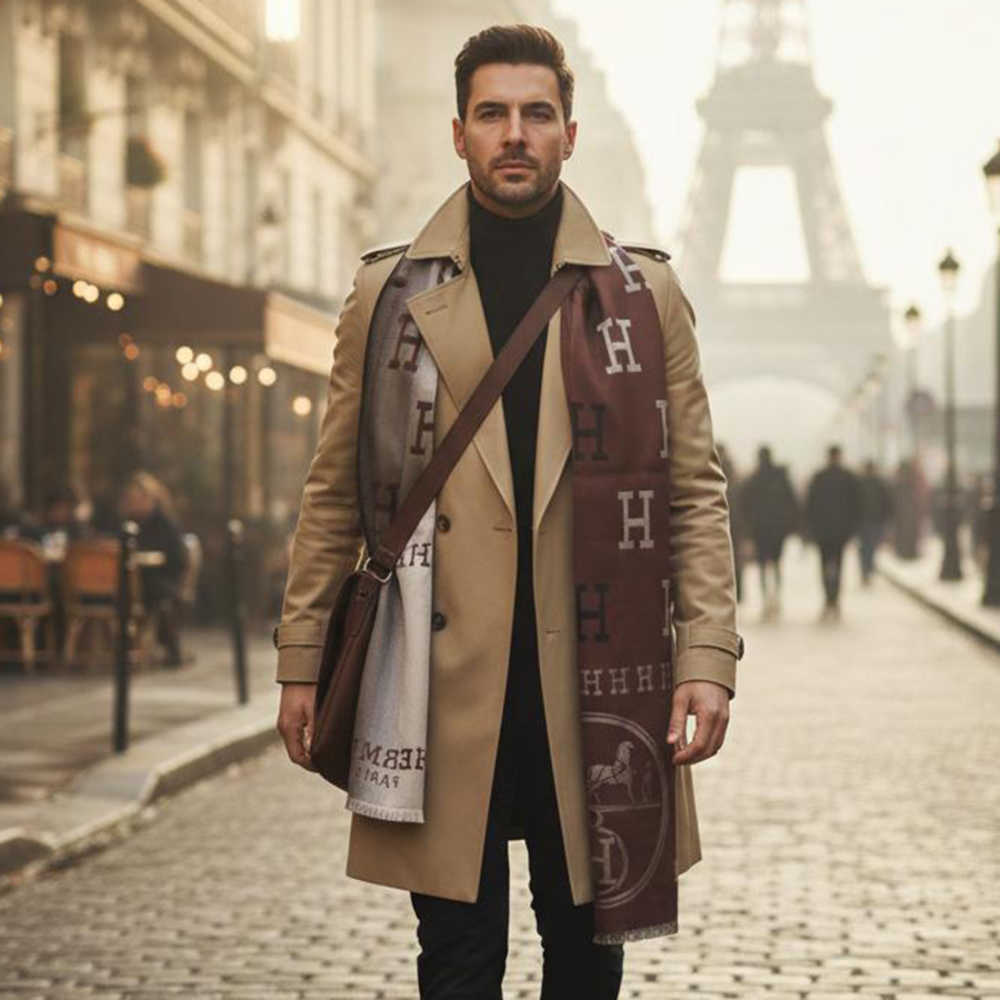 Hermes Brown Cashmere Reversible Stole-1