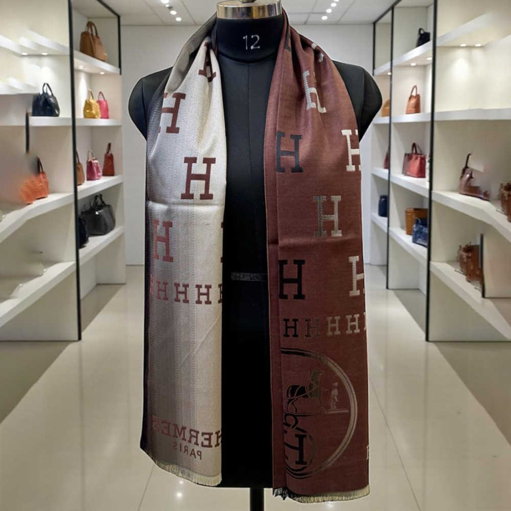 Hermes Brown Cashmere Reversible Stole