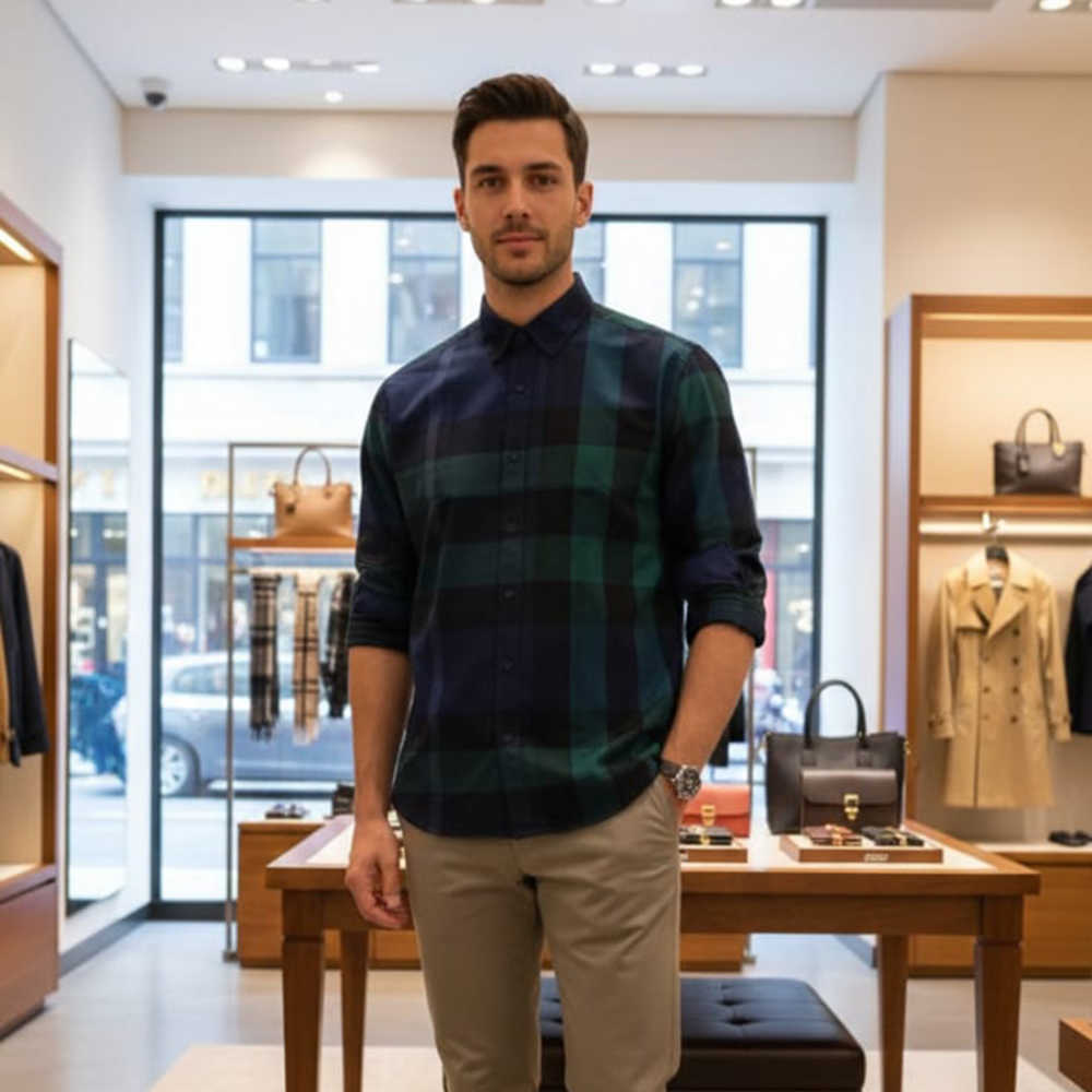 Burberry Blue & Green Premium Quality Shirt-thumb-2