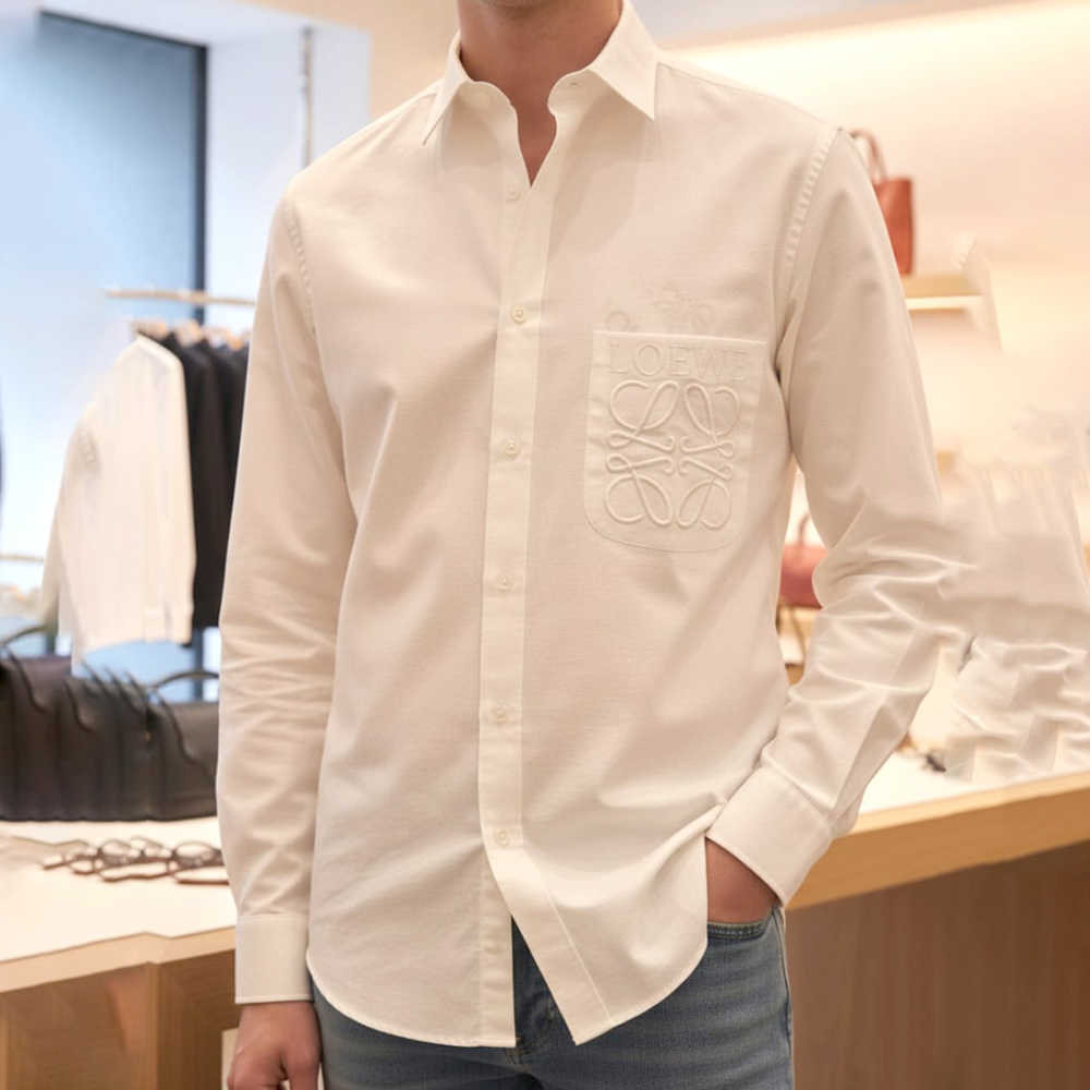 Loewe Embroidered White Premium Cotton Shirt