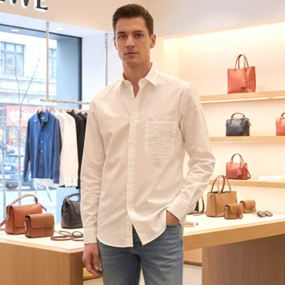 Loewe Embroidered White Premium Cotton Shirt-thumb-2