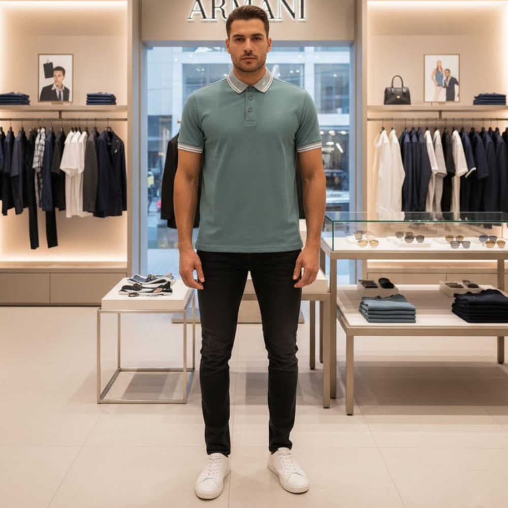 Emporio Armani Lycra Green Premium Collar T-shirt-thumb-3