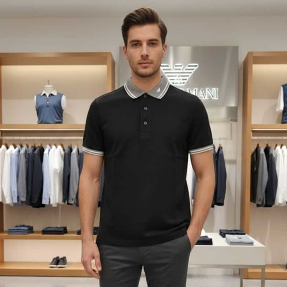 Emporio Armani Lycra Black Premium Collar T-shirt-3