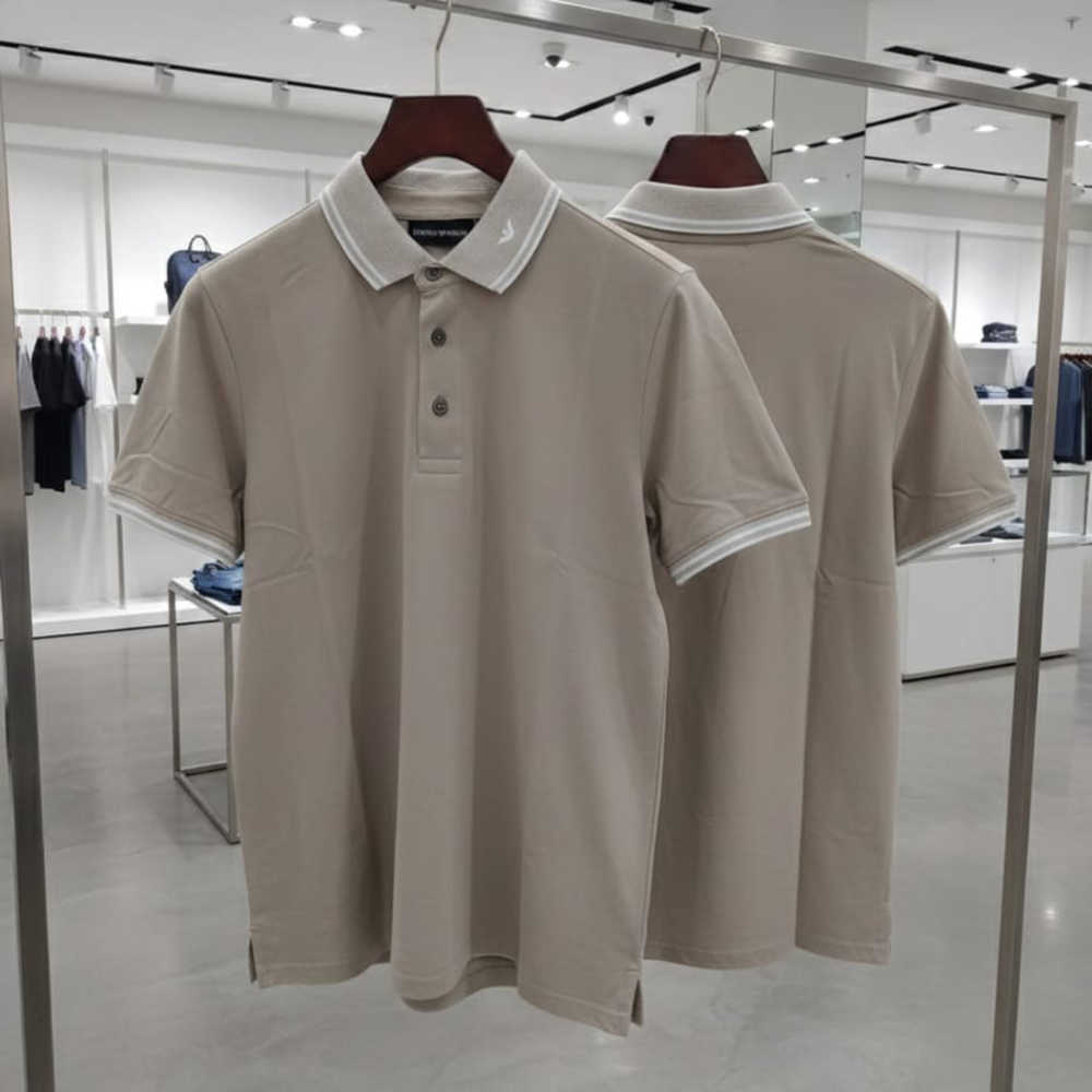 Emporio Armani Lycra Beige Premium Collar T-shirt-thumb-2