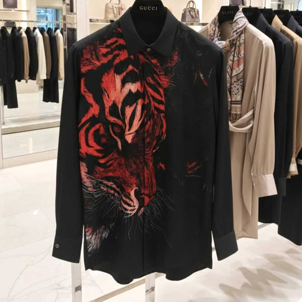 Gucci Tiger Print Black Premium Quality Cotton Shirt-1