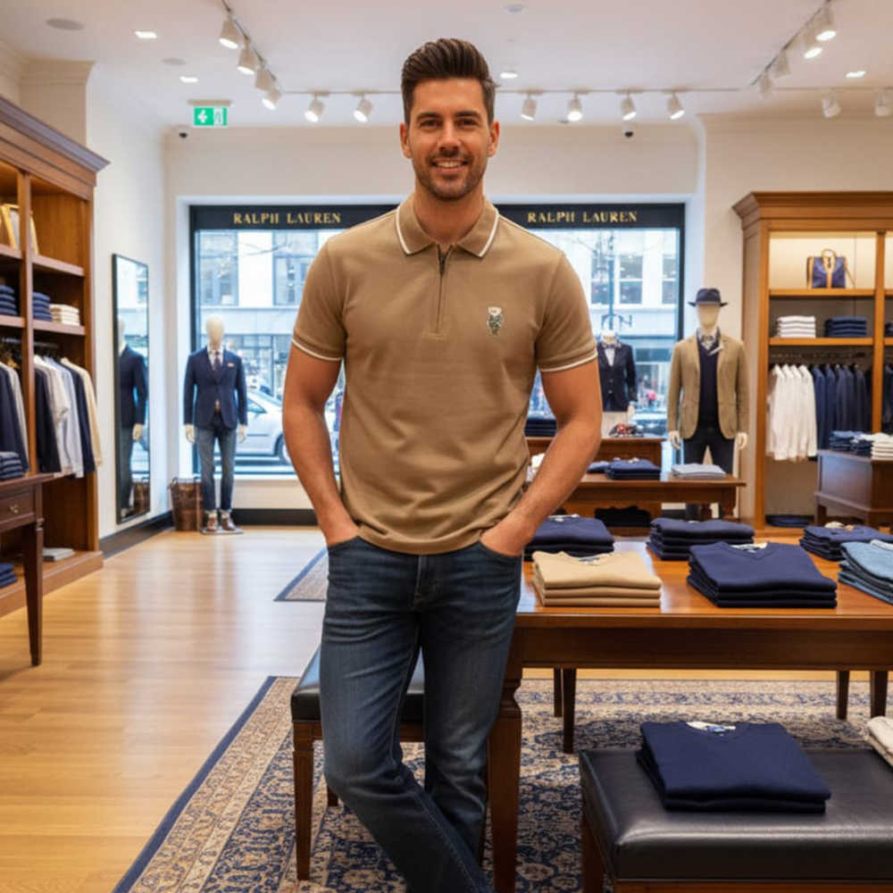 Ralph Lauren Beige Premium Collar T-shirt-thumb-3