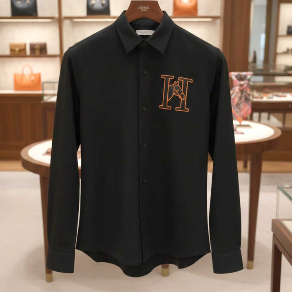 Hermès H Logo Embroidery Black Premium Shirt-1