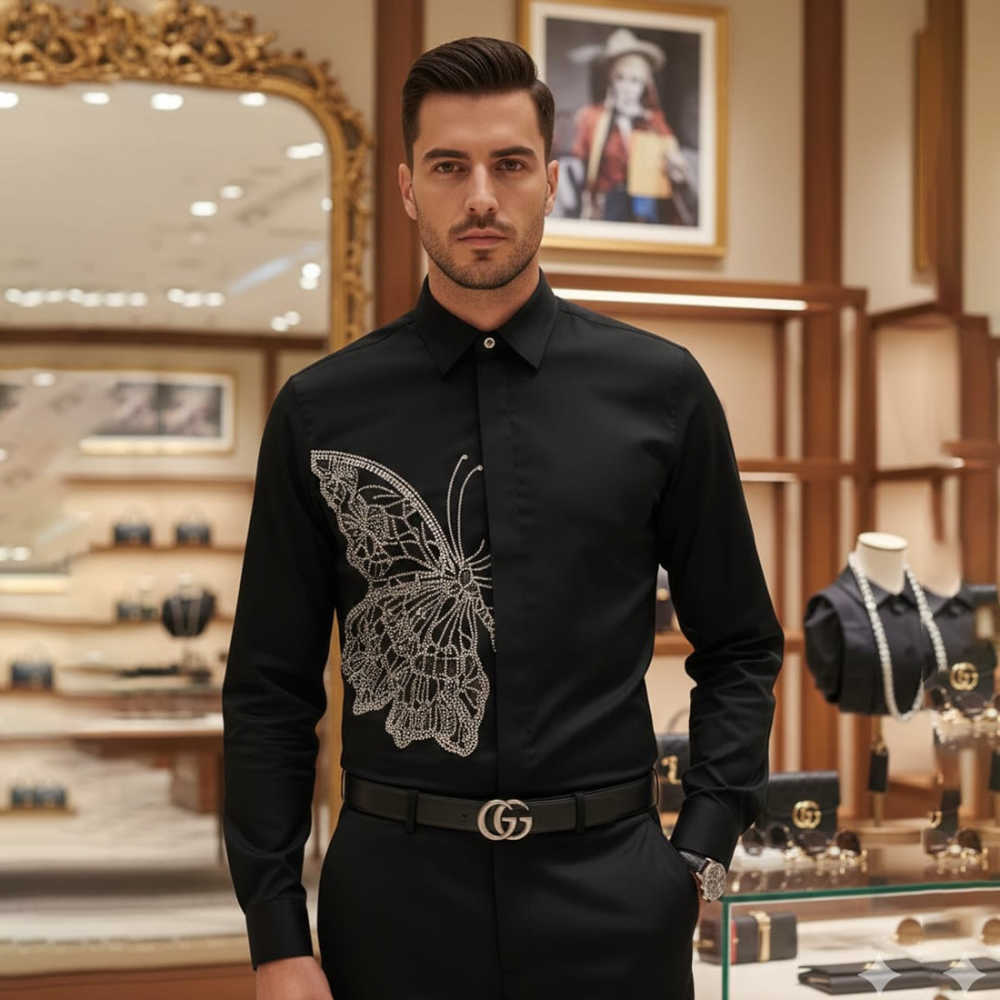 Gucci Butterfly Print Black Premium Shirt-thumb-0