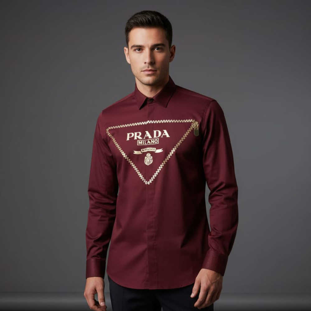 Prada Wine Premium Quality Cotton Shirt-thumb-0