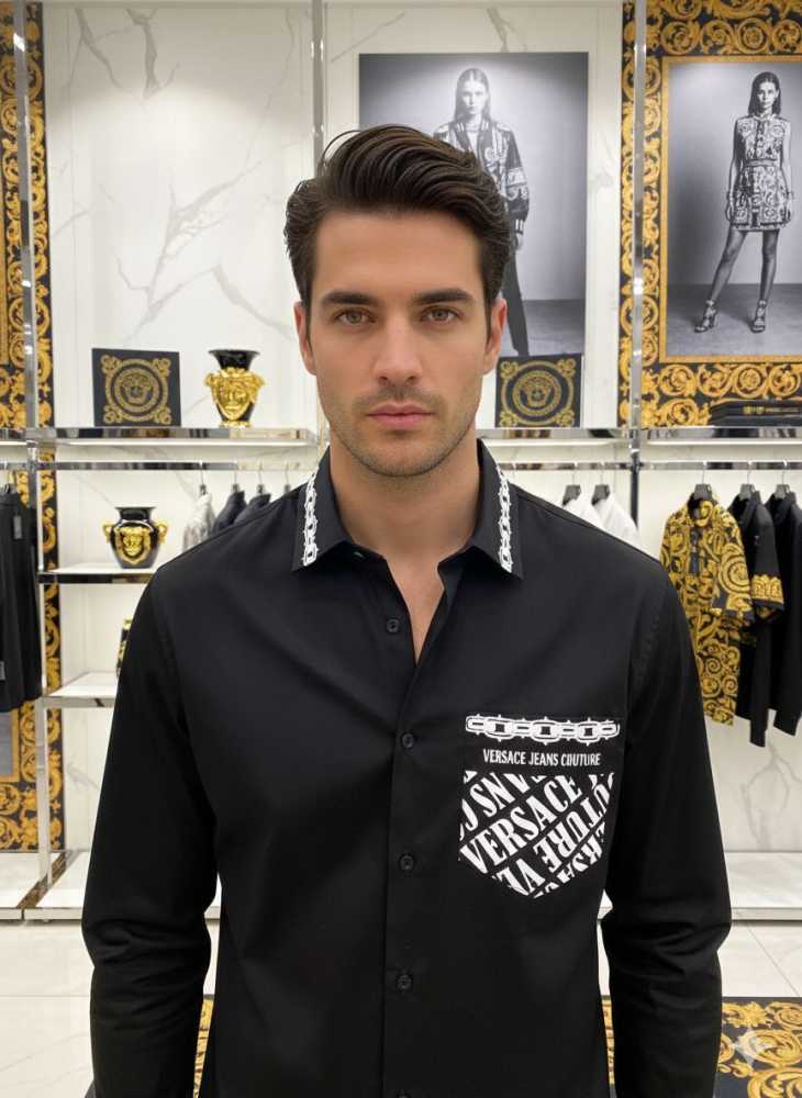 Versace Black Premium Quality Cotton Shirt-thumb-3