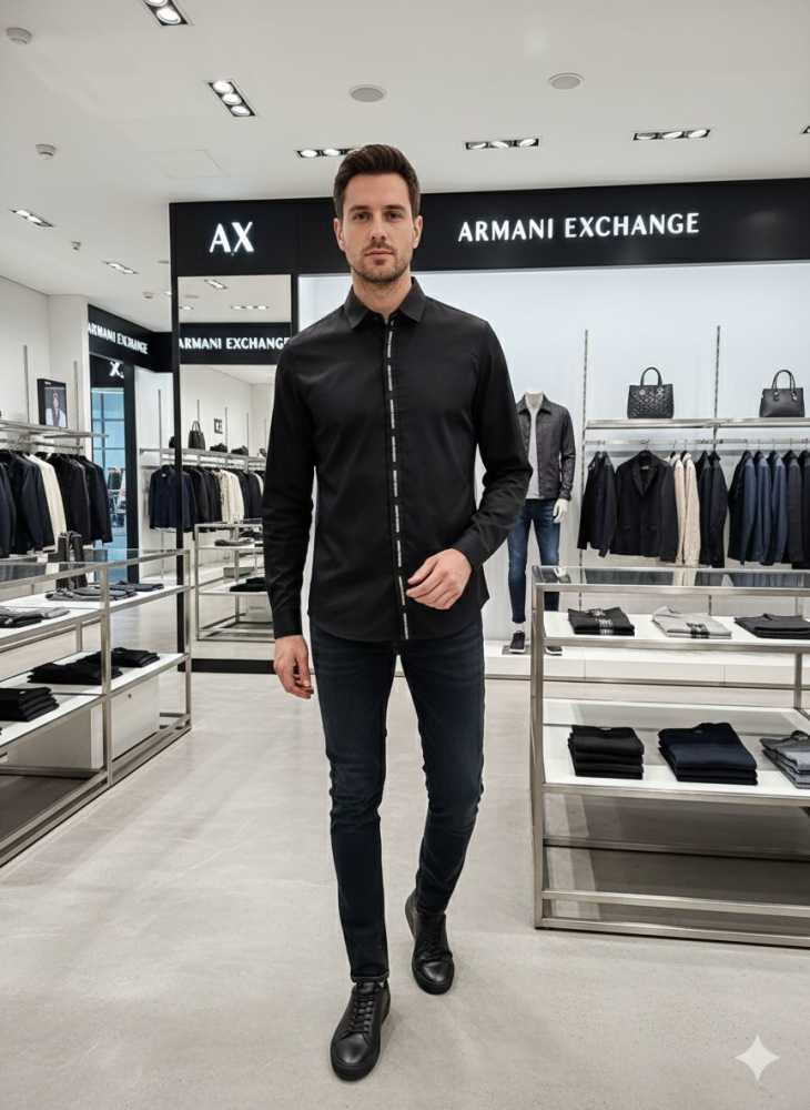 Armani Exchange Black Premium Quality Cotton Shirt-thumb-0