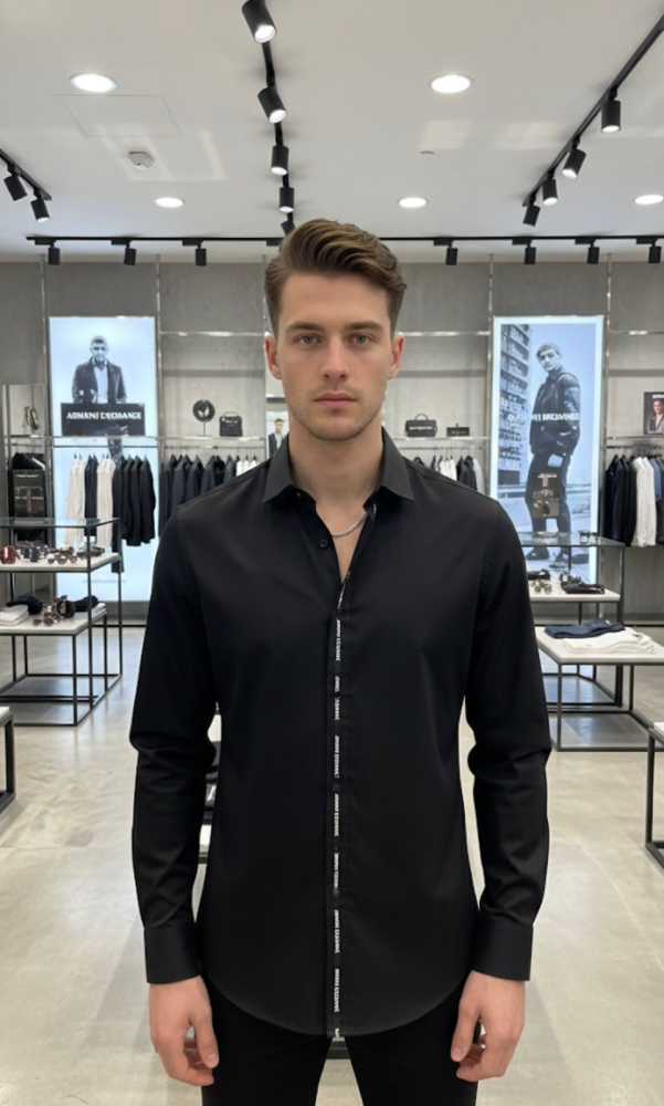Armani Exchange Black Premium Quality Cotton Shirt-thumb-4