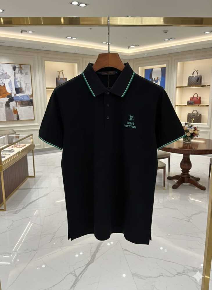 Louis Vuitton Black Embroidery Logo Premium T-shirt-thumb-1