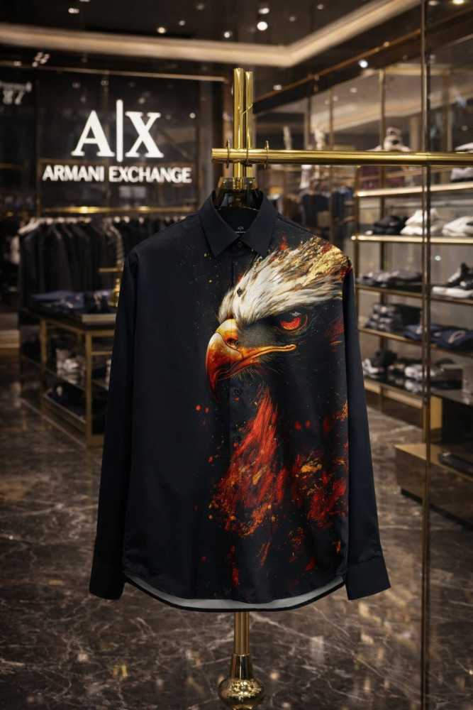 Armani Exchange Black Premium Eagle Printed Quality Shirt-thumb-2