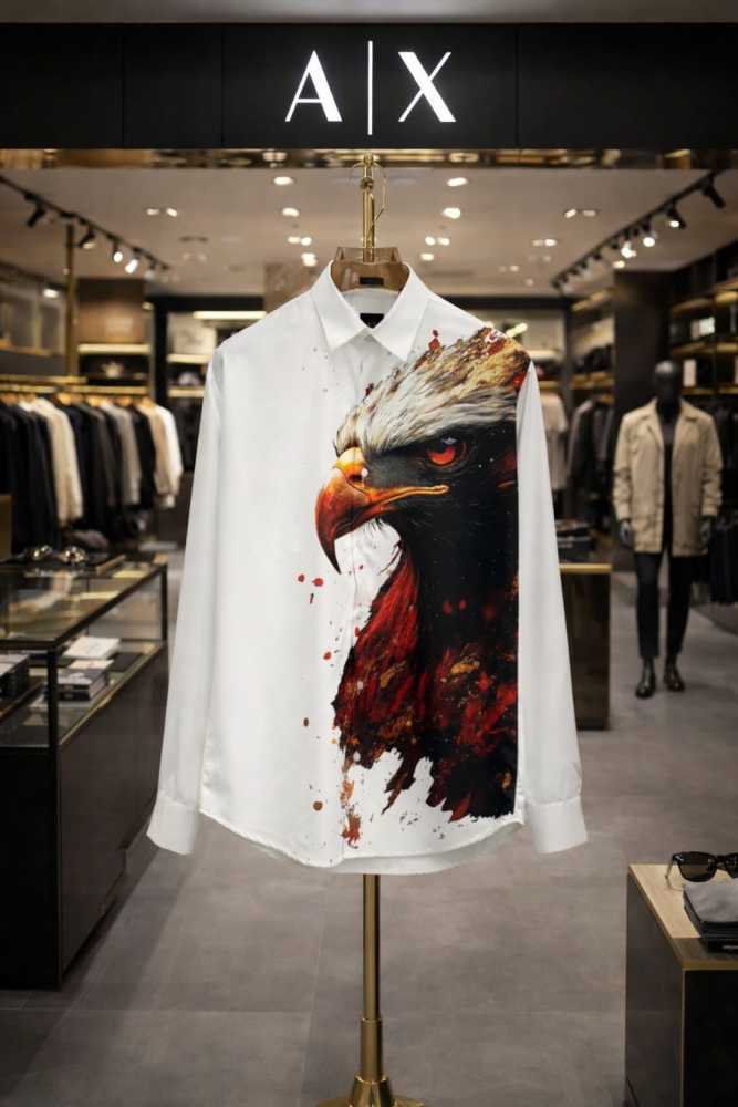 Armani Exchange White Premium Eagle Printed Quality Shirt-thumb-1