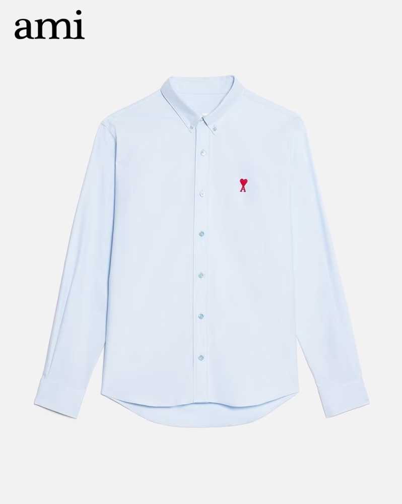 Ami Paris Heart Logo skyblue Striped Shirt