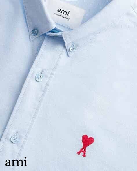 Ami Paris Heart Logo skyblue Striped Shirt-thumb-2