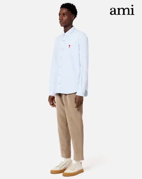 Ami Paris Heart Logo skyblue Striped Shirt-thumb-1