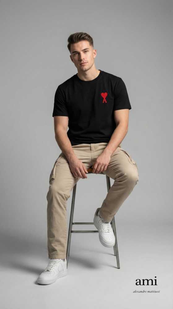 Ami Black Premium Quality Heart Logo T-shirt-thumb-0