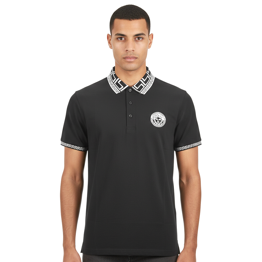 Versace Embroidered logo Black Premium Polo T-shirt-thumb-1
