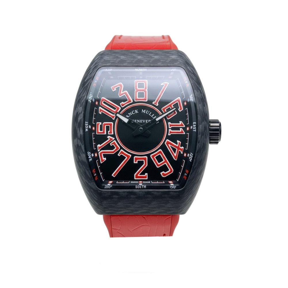 Frank Muller Vanguard Crazy Hours Black Dial Red Strap Watch V 45 SC DT NB RR RED