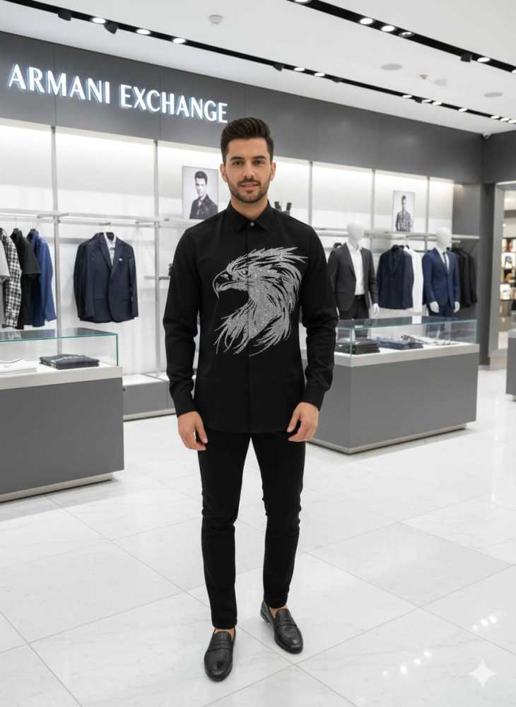 Armani Exchange Black Premium Eagle Printed Quality Shirt