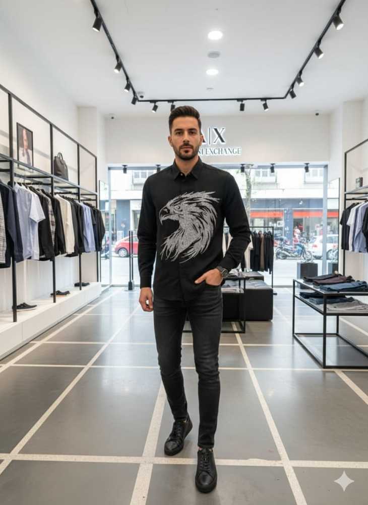 Armani Exchange Black Premium Eagle Printed Quality Shirt-thumb-1