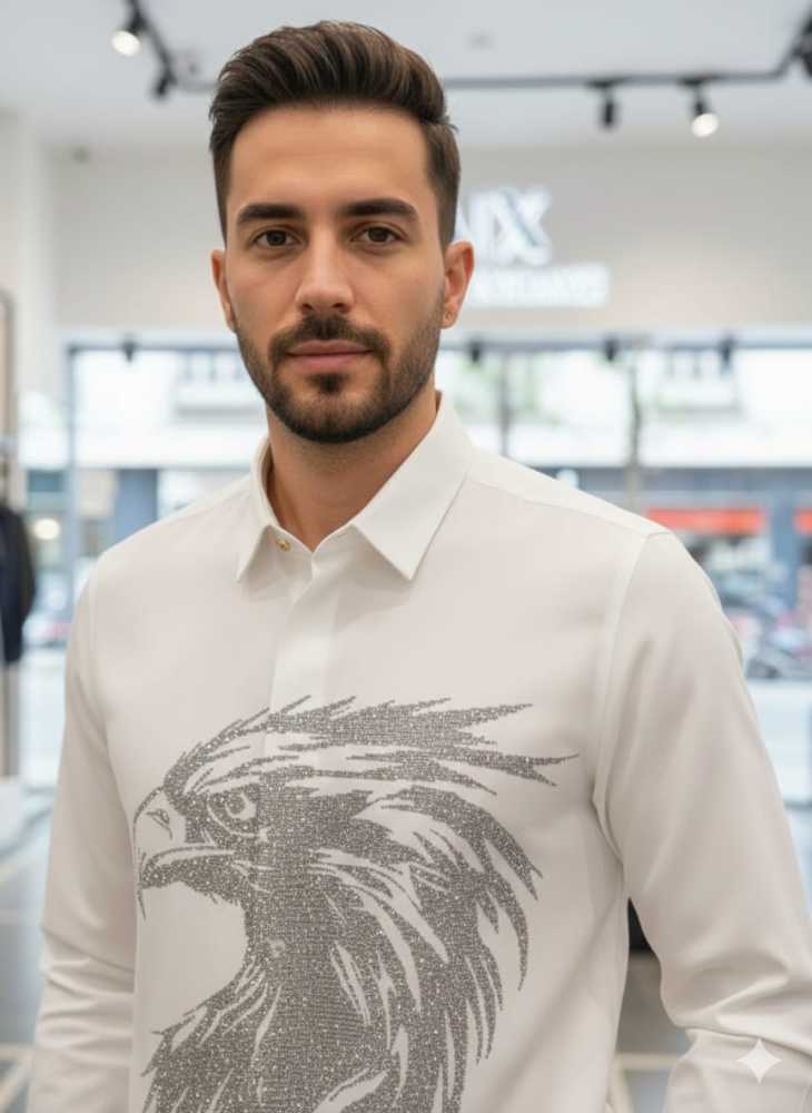 Armani Exchange White Premium Eagle Printed Quality Shirt-thumb-1