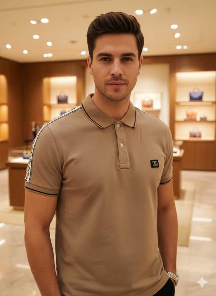 Louis Vuitton Brown Embroidery Logo Premium T-shirt-thumb-1