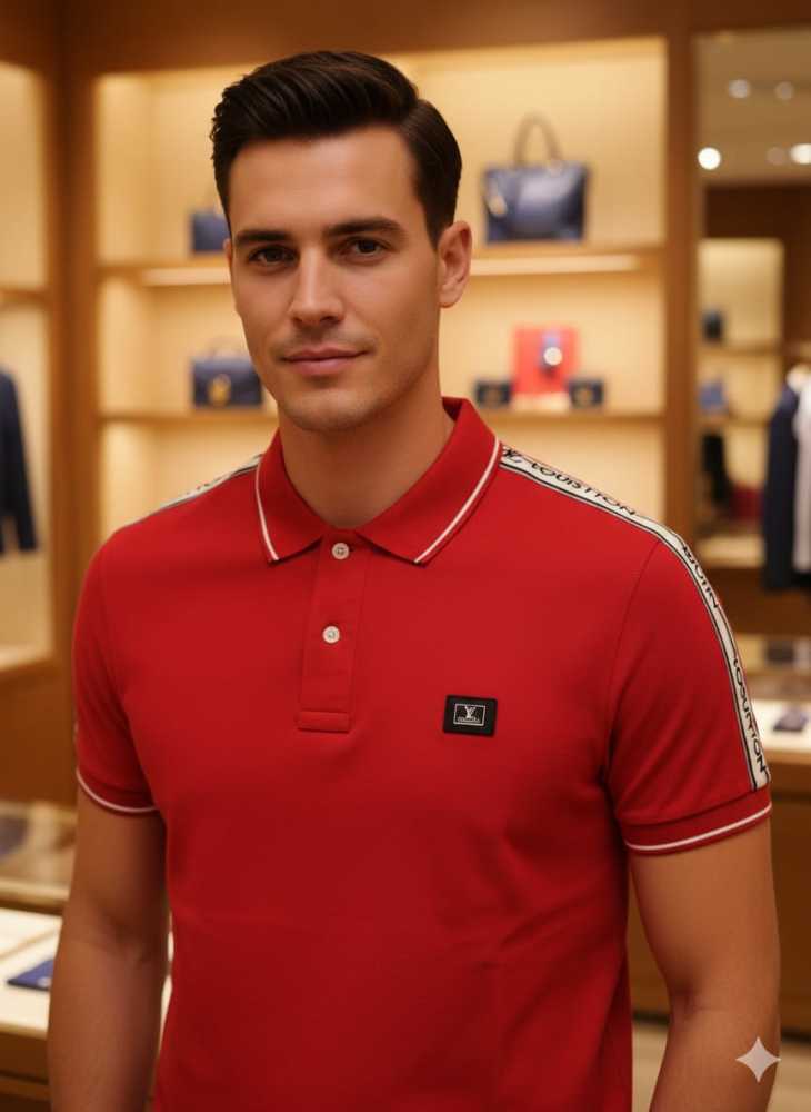 Louis Vuitton Red Embroidery Logo Premium T-shirt-thumb-1