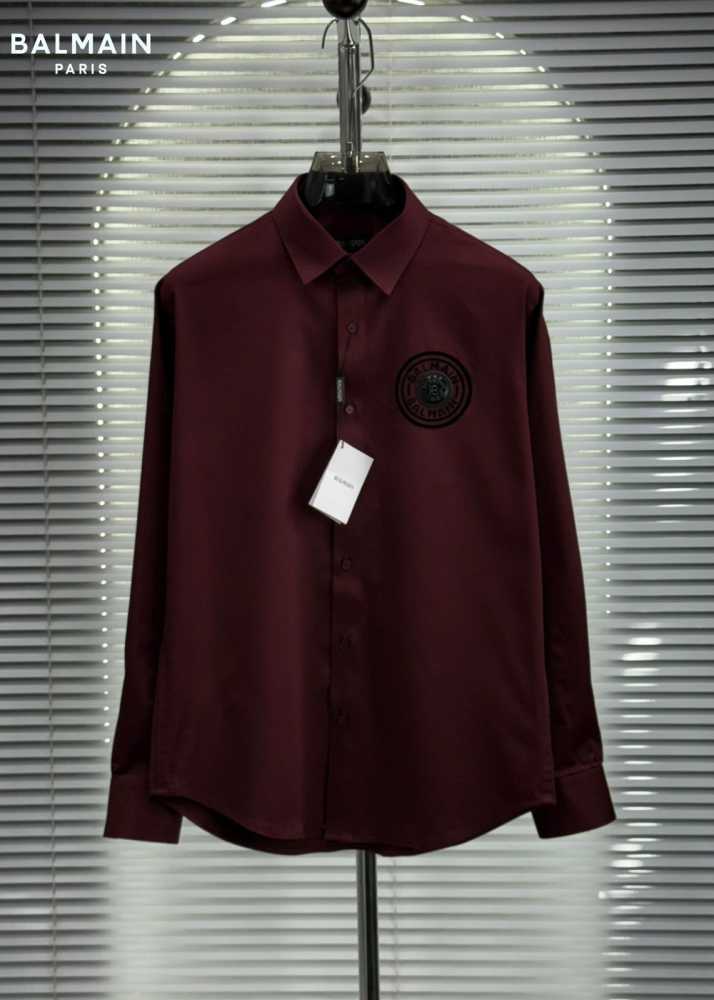 Balmain Embroidered Wine Premium Cotton Shirt