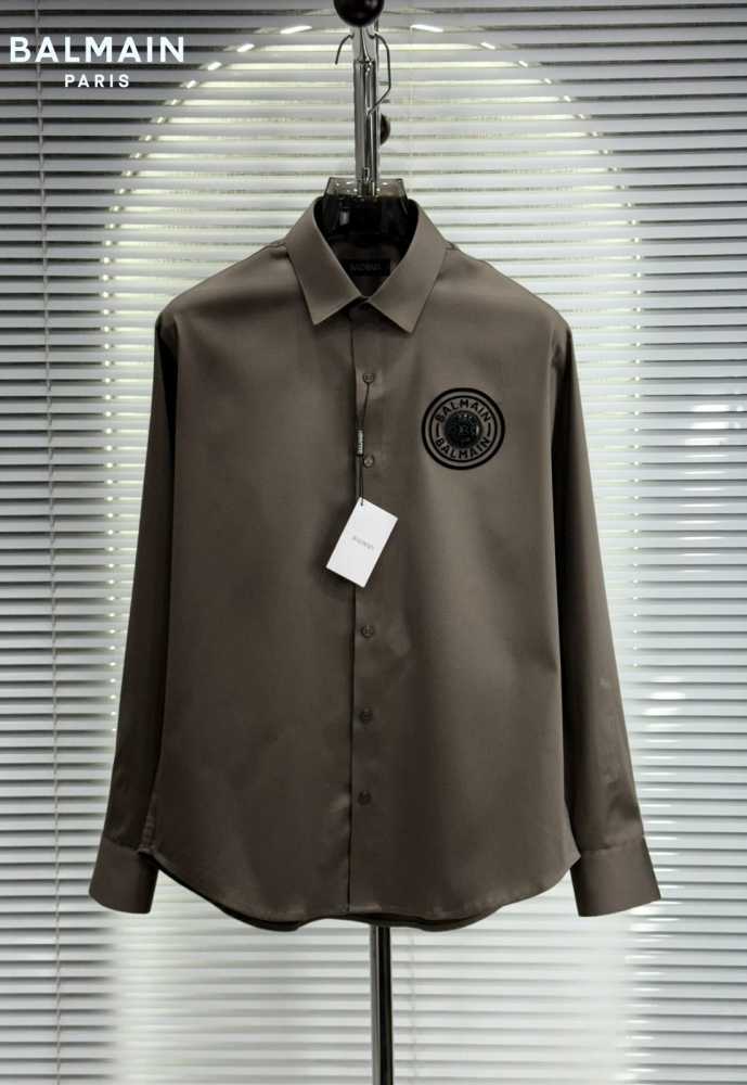 Balmain Embroidered Brown Premium Cotton Shirt