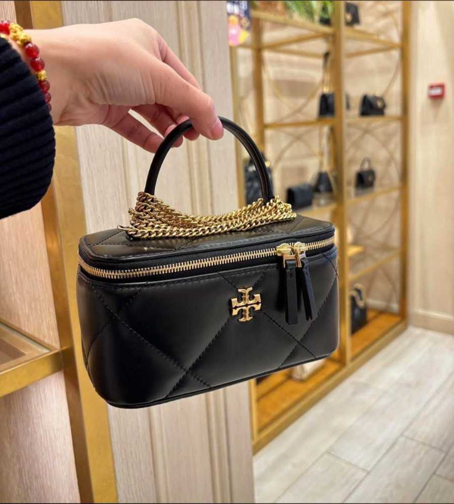 Tory Burch Diamond Kira Black Quilted Vanity Shoulder Bag