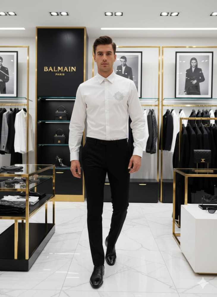 Balmain Embroidered White Premium Cotton Shirt