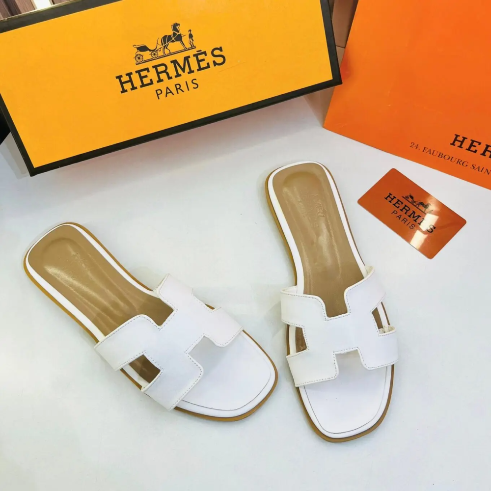 Hermes Oran White Premium Quality Flat Sandal