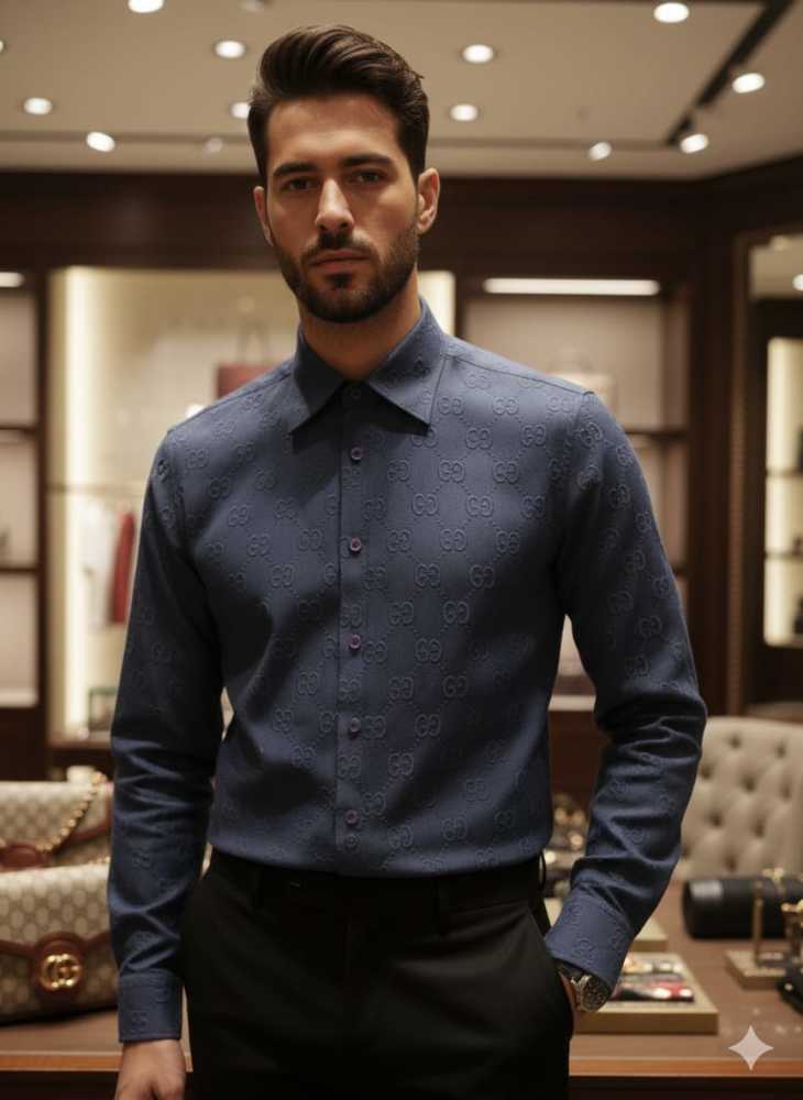 Gucci Navy Blue Premium Quality Cotton Shirt