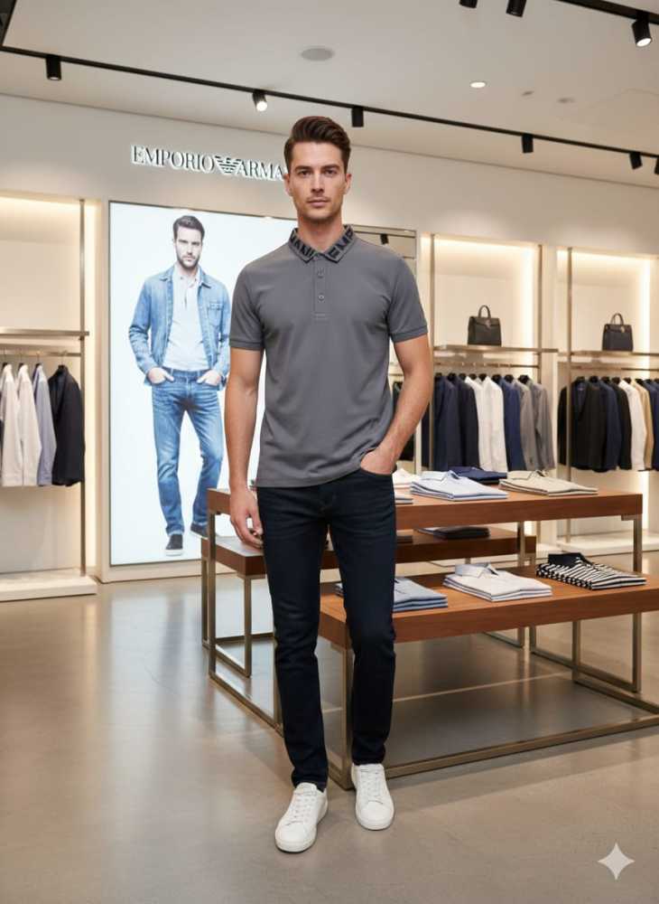 Emporio Armani Lycra Grey Premium Collar T-shirt